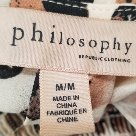 Philosophy Pullover V-Neck Animal Print Top Smocked At Hem Ruffled Sleeve Size M - Picture 7 of 9